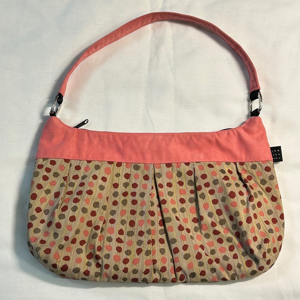 1154 Lill Studio Handbag Pink Faux Suede Polka Dot Design Fabric Shoulder Bag